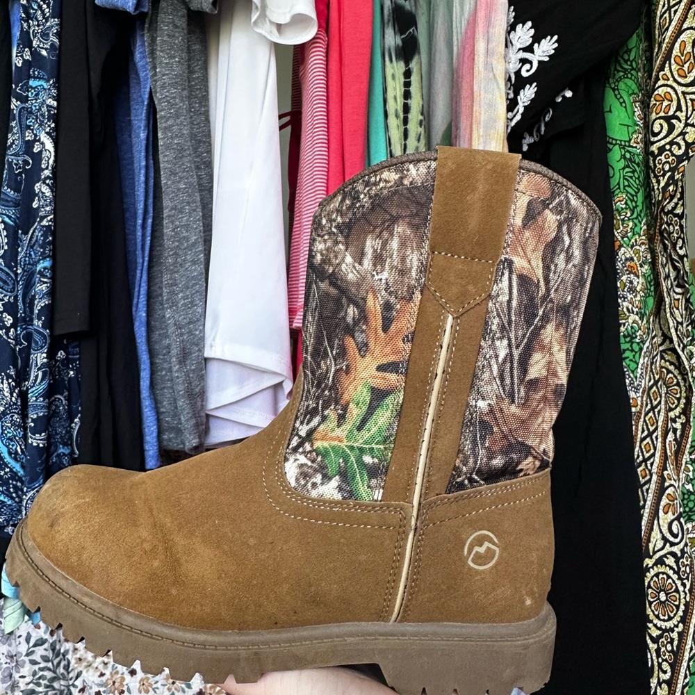 Brown and Camouflage Boots